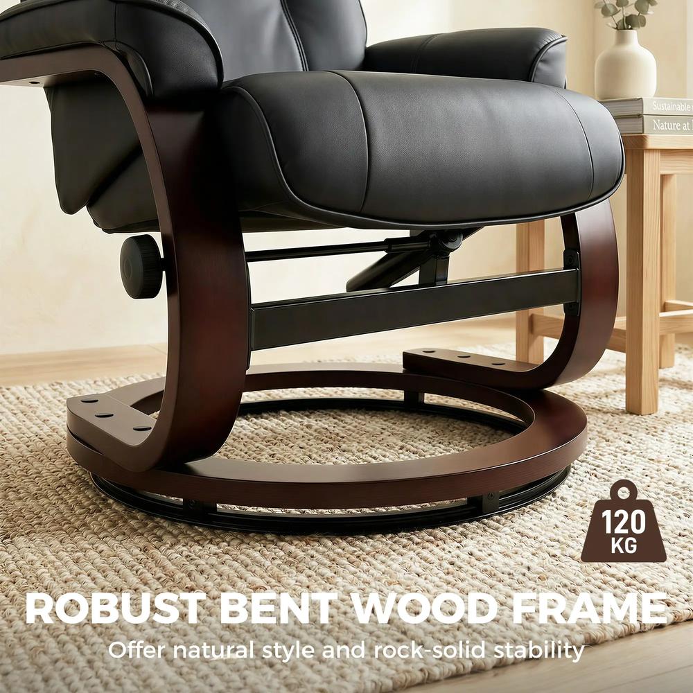 HOMCOM Swivel Recliner Chair with Footstool, PU Leather Recliner Armchair with Adjustable Back and Wood Frame Additional View 19