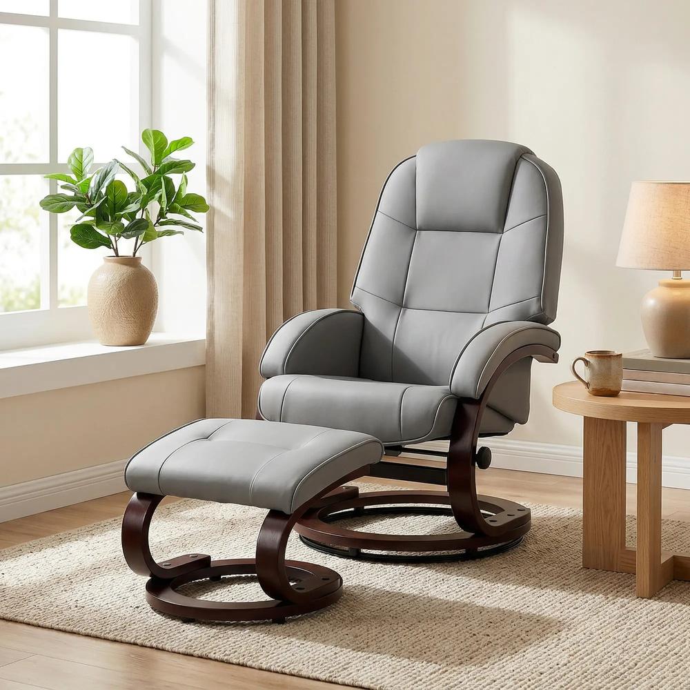HOMCOM Swivel Recliner Chair with Footstool, PU Leather Recliner Armchair with Adjustable Back and Wood Frame Additional View 2
