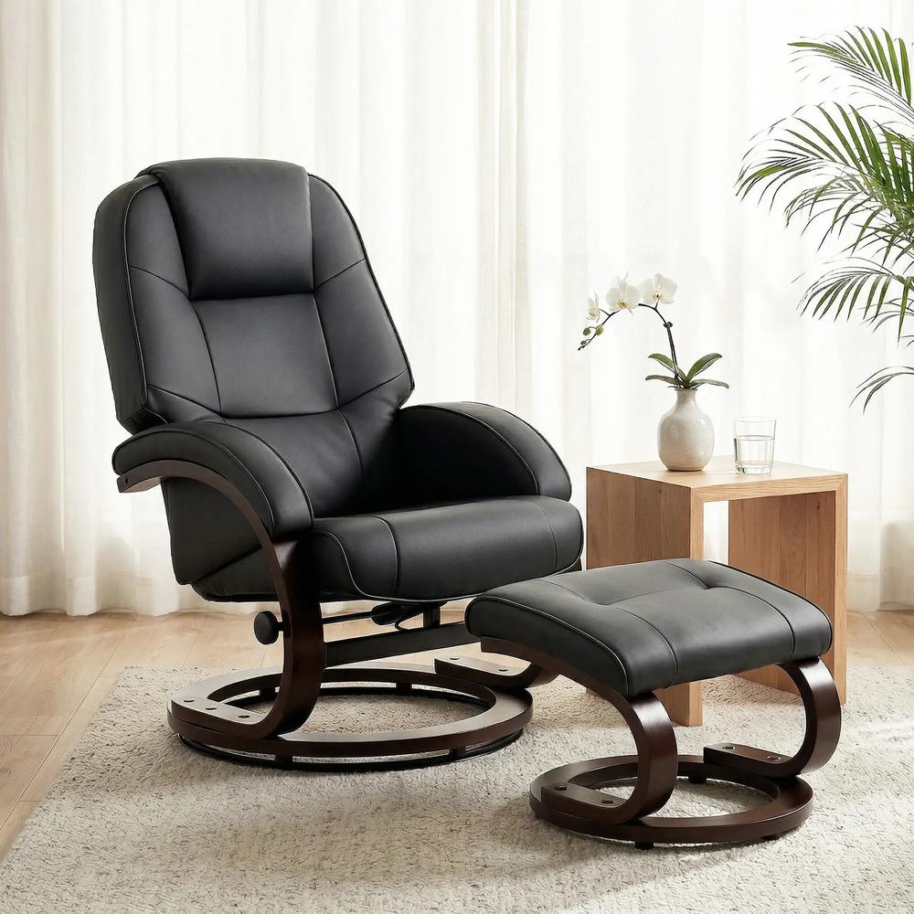 HOMCOM Swivel Recliner Chair with Footstool, PU Leather Recliner Armchair with Adjustable Back and Wood Frame Additional View 21