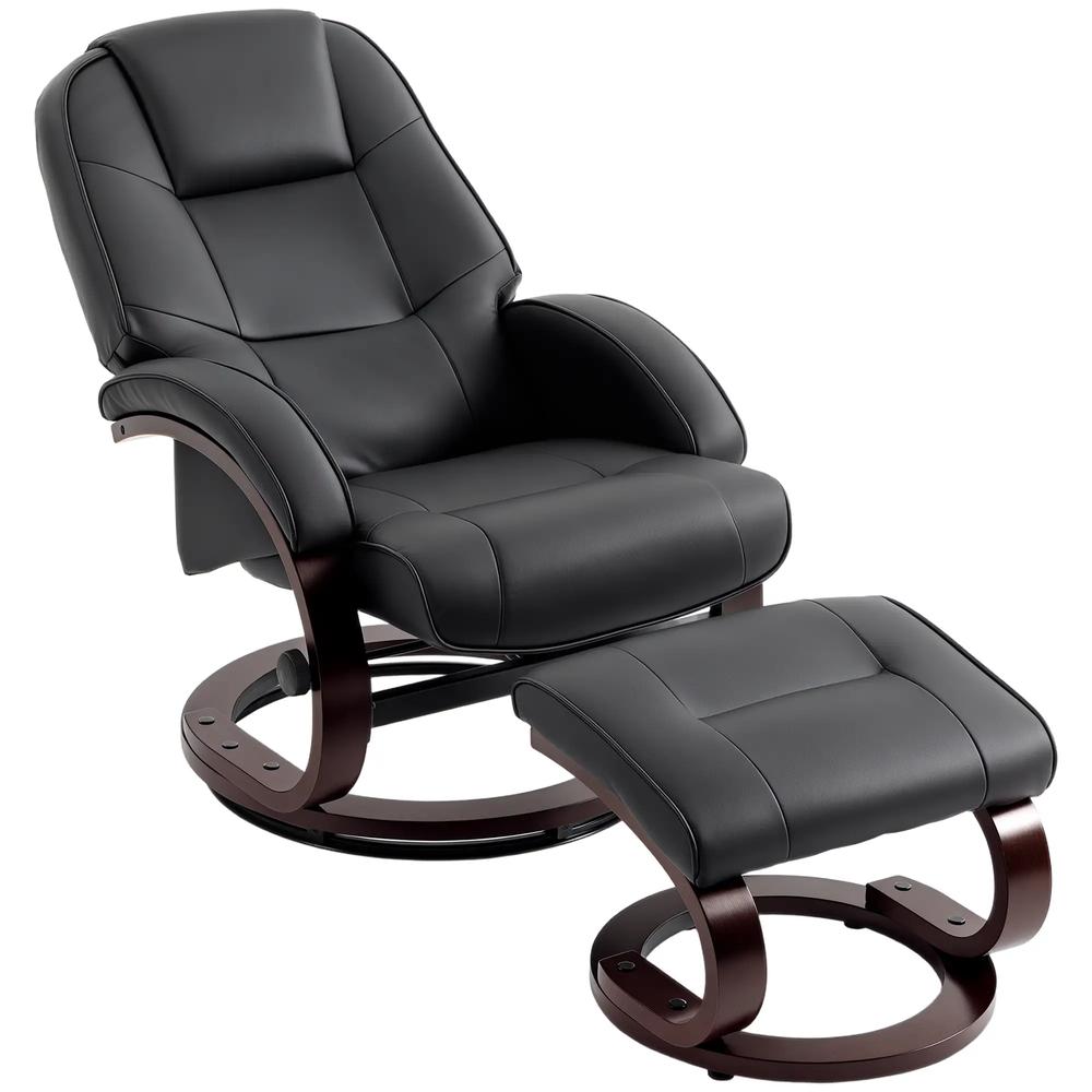HOMCOM Swivel Recliner Chair with Footstool, PU Leather Recliner Armchair with Adjustable Back and Wood Frame Additional View 22
