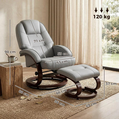 HOMCOM Swivel Recliner Chair with Footstool, PU Leather Recliner Armchair with Adjustable Back and Wood Frame Additional View 3