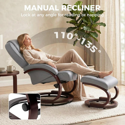 HOMCOM Swivel Recliner Chair with Footstool, PU Leather Recliner Armchair with Adjustable Back and Wood Frame Additional View 4