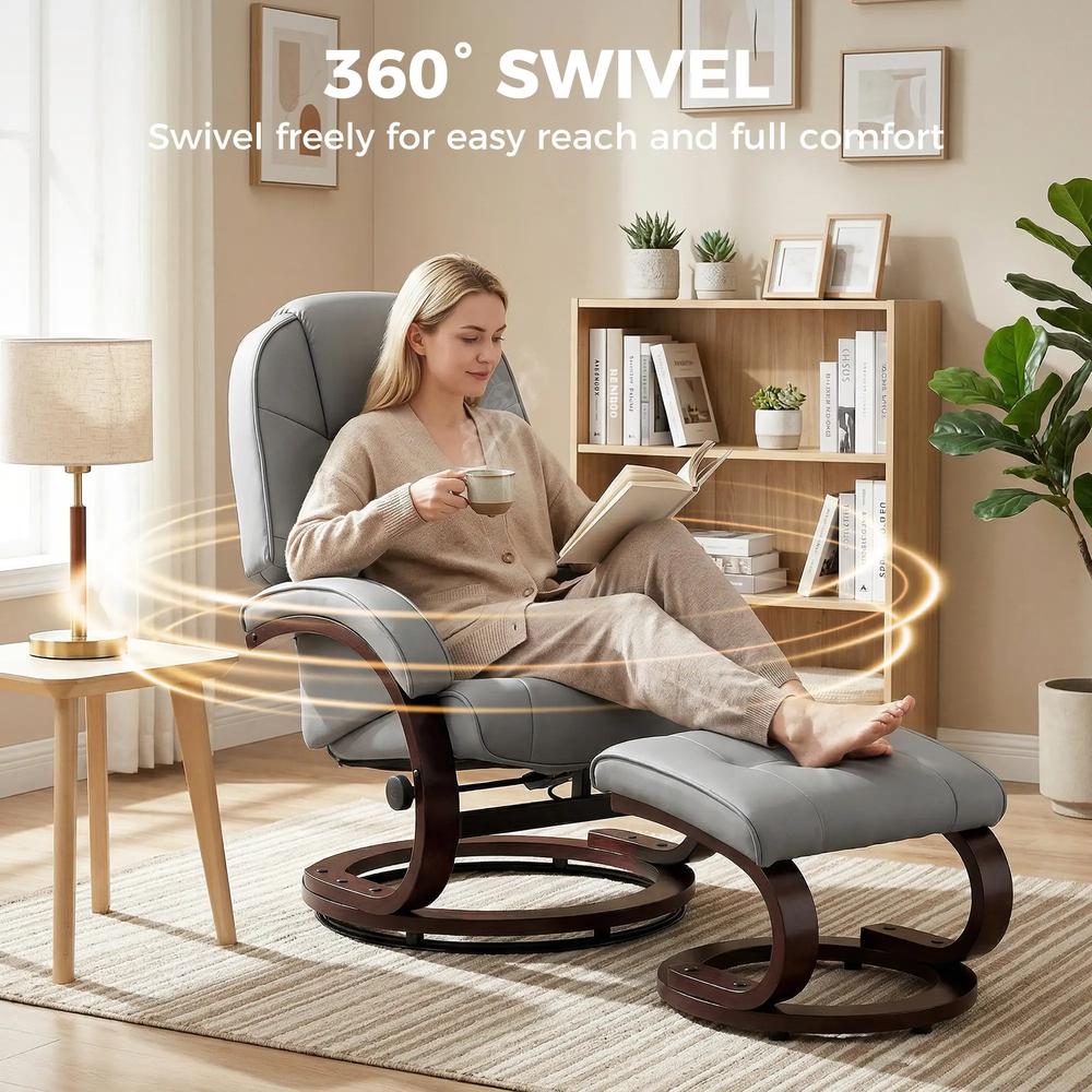 HOMCOM Swivel Recliner Chair with Footstool, PU Leather Recliner Armchair with Adjustable Back and Wood Frame Additional View 5