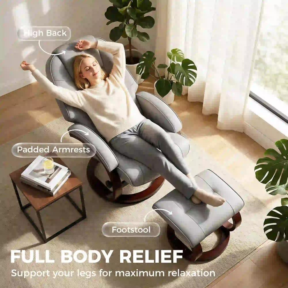 HOMCOM Swivel Recliner Chair with Footstool, PU Leather Recliner Armchair with Adjustable Back and Wood Frame Additional View 6