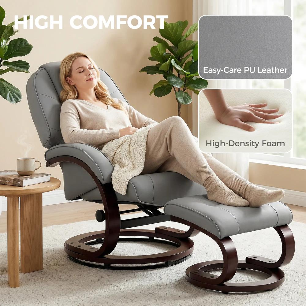 HOMCOM Swivel Recliner Chair with Footstool, PU Leather Recliner Armchair with Adjustable Back and Wood Frame Additional View 7