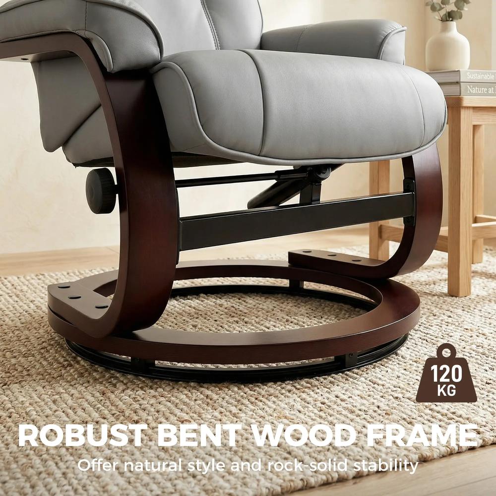 HOMCOM Swivel Recliner Chair with Footstool, PU Leather Recliner Armchair with Adjustable Back and Wood Frame Additional View 8