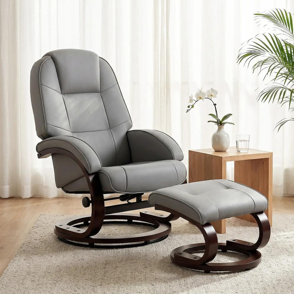 HOMCOM Swivel Recliner Chair with Footstool, PU Leather Recliner Armchair with Adjustable Back and Wood Frame Additional View 10