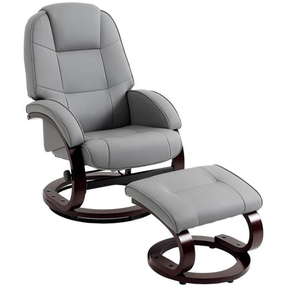 HOMCOM Swivel Recliner Chair with Footstool, PU Leather Recliner Armchair with Adjustable Back and Wood Frame