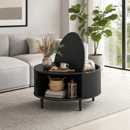 HOMCOM Coffee Table with Lift Top and Hidden Storage, Round Centre Table with Fluted Sliding Door, 80 cm Additional View 14