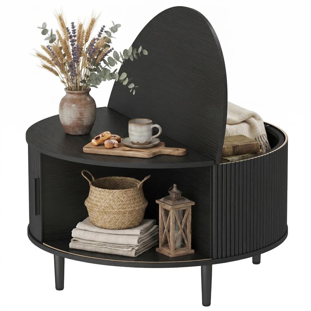 HOMCOM Coffee Table with Lift Top and Hidden Storage, Round Centre Table with Fluted Sliding Door, 80 cm Additional View 15