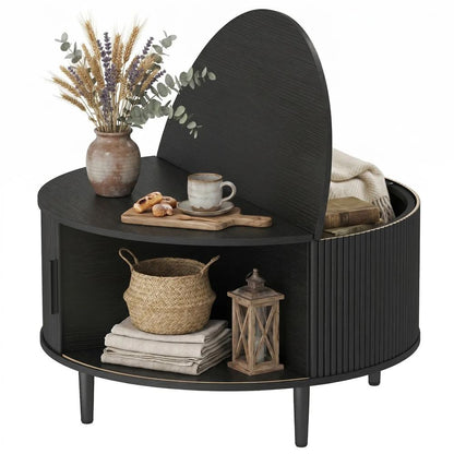 HOMCOM Coffee Table with Lift Top and Hidden Storage, Round Centre Table with Fluted Sliding Door, 80 cm Additional View 15