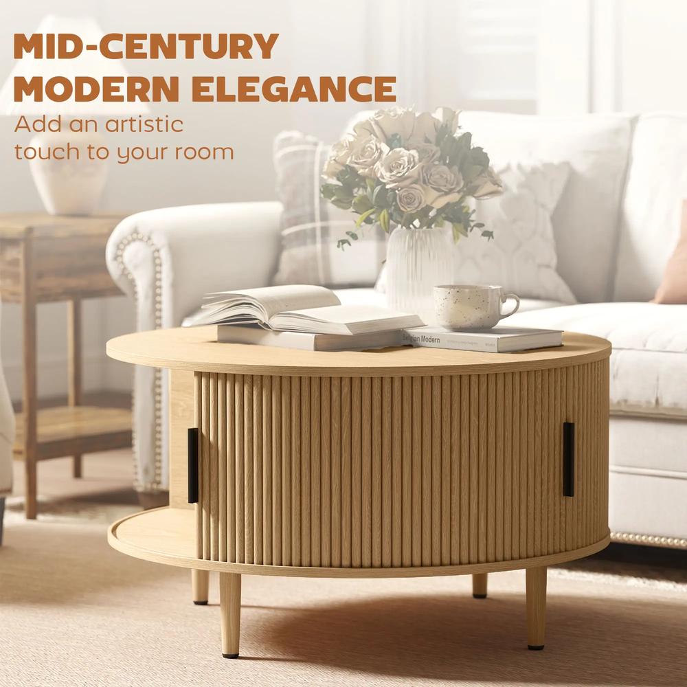HOMCOM Coffee Table with Lift Top and Hidden Storage, Round Centre Table with Fluted Sliding Door, 80 cm Additional View 20