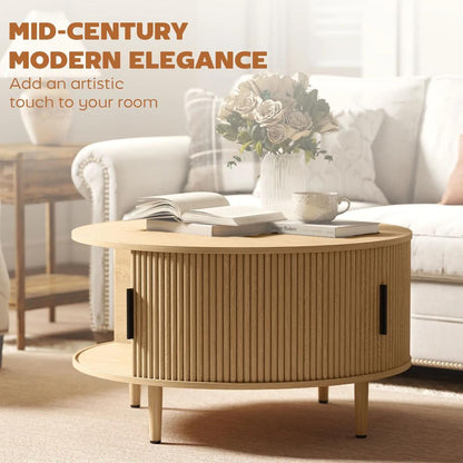 HOMCOM Coffee Table with Lift Top and Hidden Storage, Round Centre Table with Fluted Sliding Door, 80 cm Additional View 20