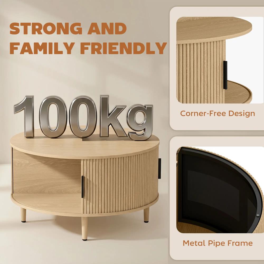 HOMCOM Coffee Table with Lift Top and Hidden Storage, Round Centre Table with Fluted Sliding Door, 80 cm Additional View 21