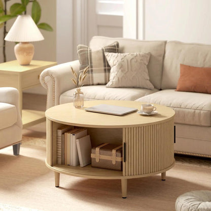 HOMCOM Coffee Table with Lift Top and Hidden Storage, Round Centre Table with Fluted Sliding Door, 80 cm Additional View 23