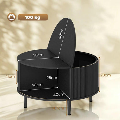 HOMCOM Coffee Table with Lift Top and Hidden Storage, Round Centre Table with Fluted Sliding Door, 80 cm Additional View 3