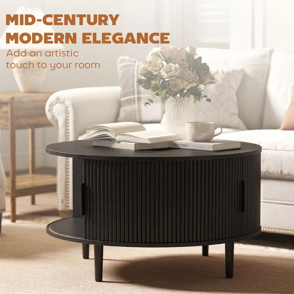 HOMCOM Coffee Table with Lift Top and Hidden Storage, Round Centre Table with Fluted Sliding Door, 80 cm Additional View 5
