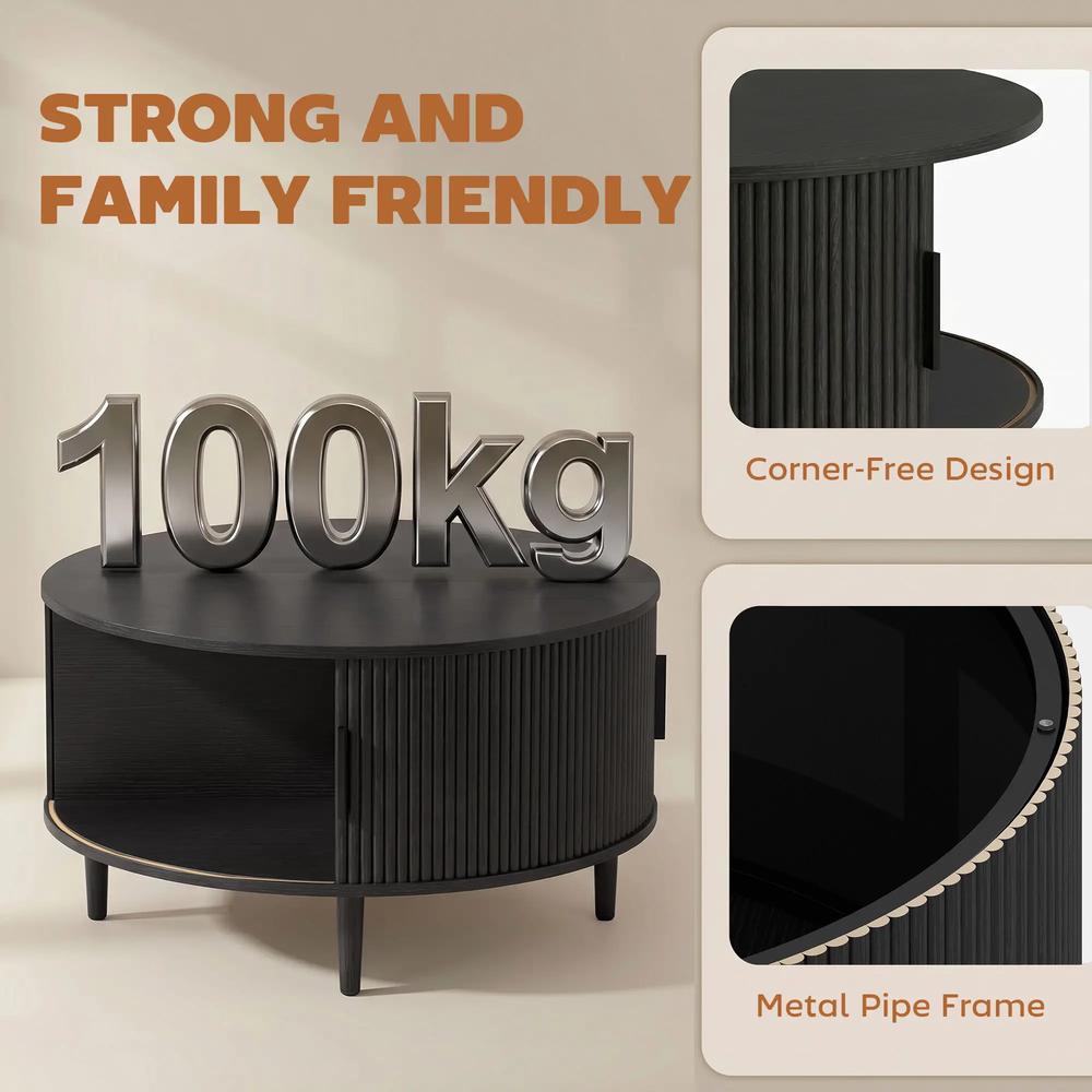 HOMCOM Coffee Table with Lift Top and Hidden Storage, Round Centre Table with Fluted Sliding Door, 80 cm Additional View 6