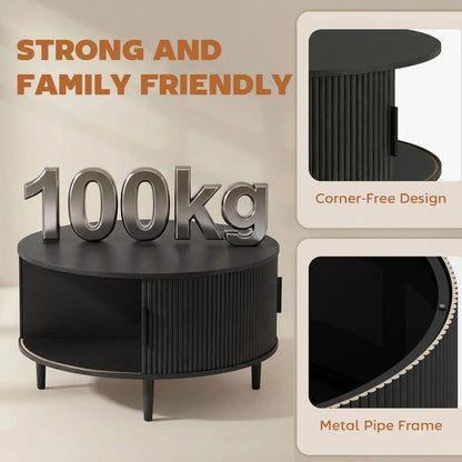 HOMCOM Coffee Table with Lift Top and Hidden Storage, Round Centre Table with Fluted Sliding Door, 80 cm Additional View 6