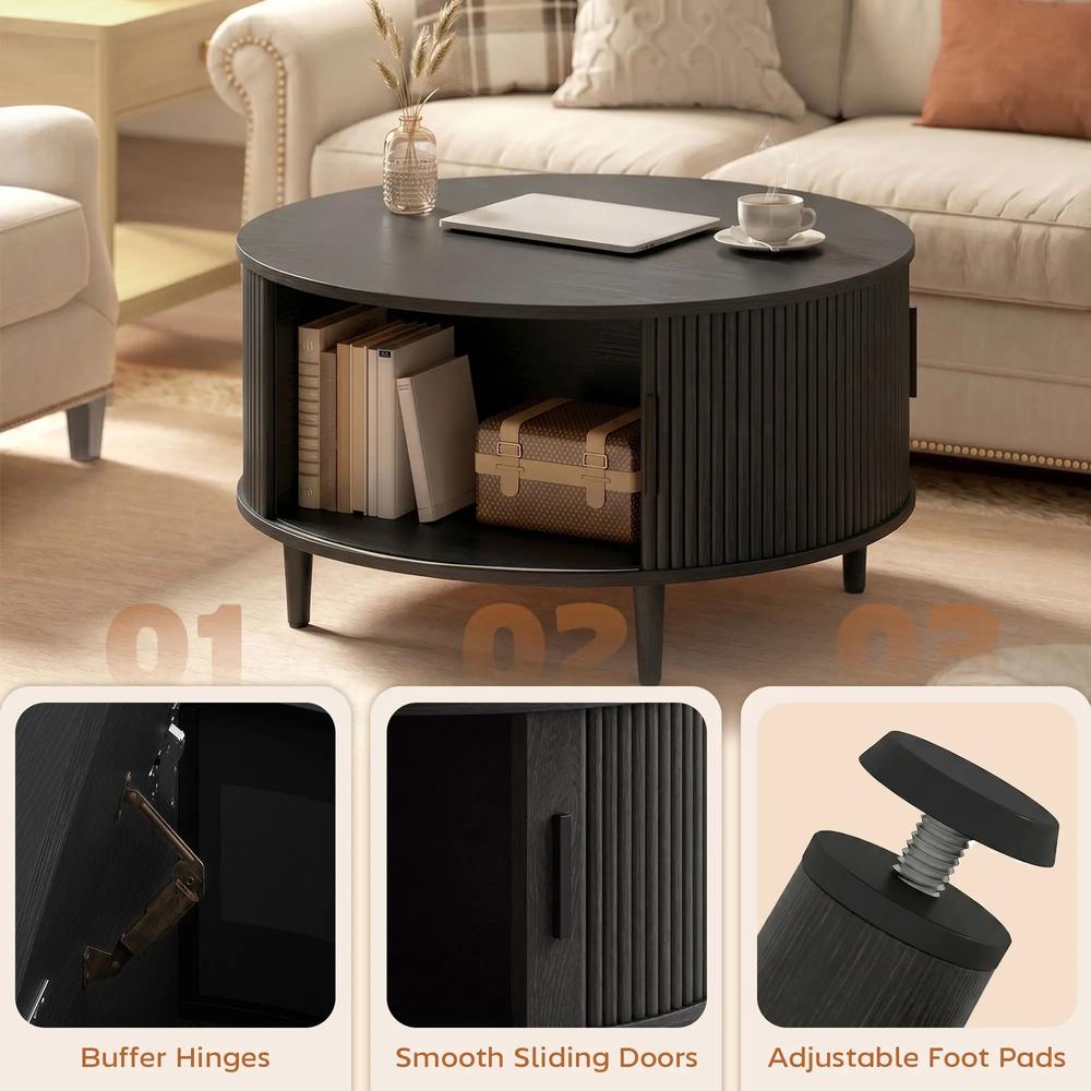 HOMCOM Coffee Table with Lift Top and Hidden Storage, Round Centre Table with Fluted Sliding Door, 80 cm Additional View 7