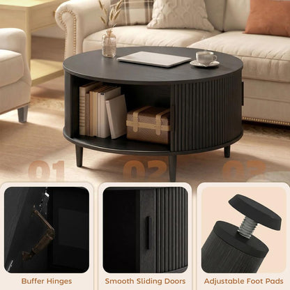 HOMCOM Coffee Table with Lift Top and Hidden Storage, Round Centre Table with Fluted Sliding Door, 80 cm Additional View 7