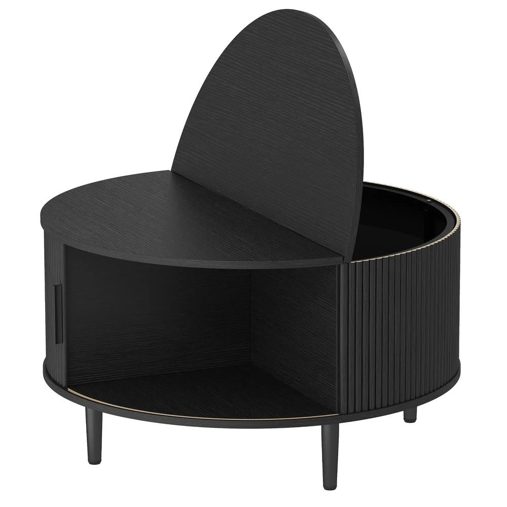 HOMCOM Coffee Table with Lift Top and Hidden Storage, Round Centre Table with Fluted Sliding Door, 80 cm