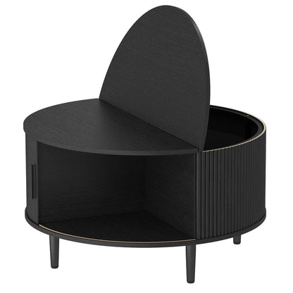 HOMCOM Coffee Table with Lift Top and Hidden Storage, Round Centre Table with Fluted Sliding Door, 80 cm