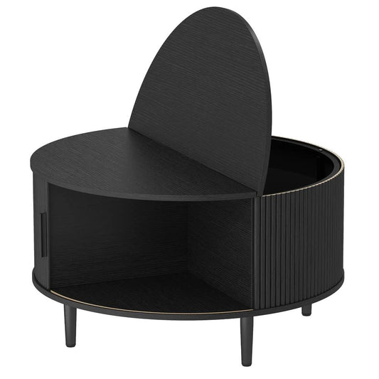 HOMCOM Coffee Table with Lift Top and Hidden Storage, Round Centre Table with Fluted Sliding Door, 80 cm