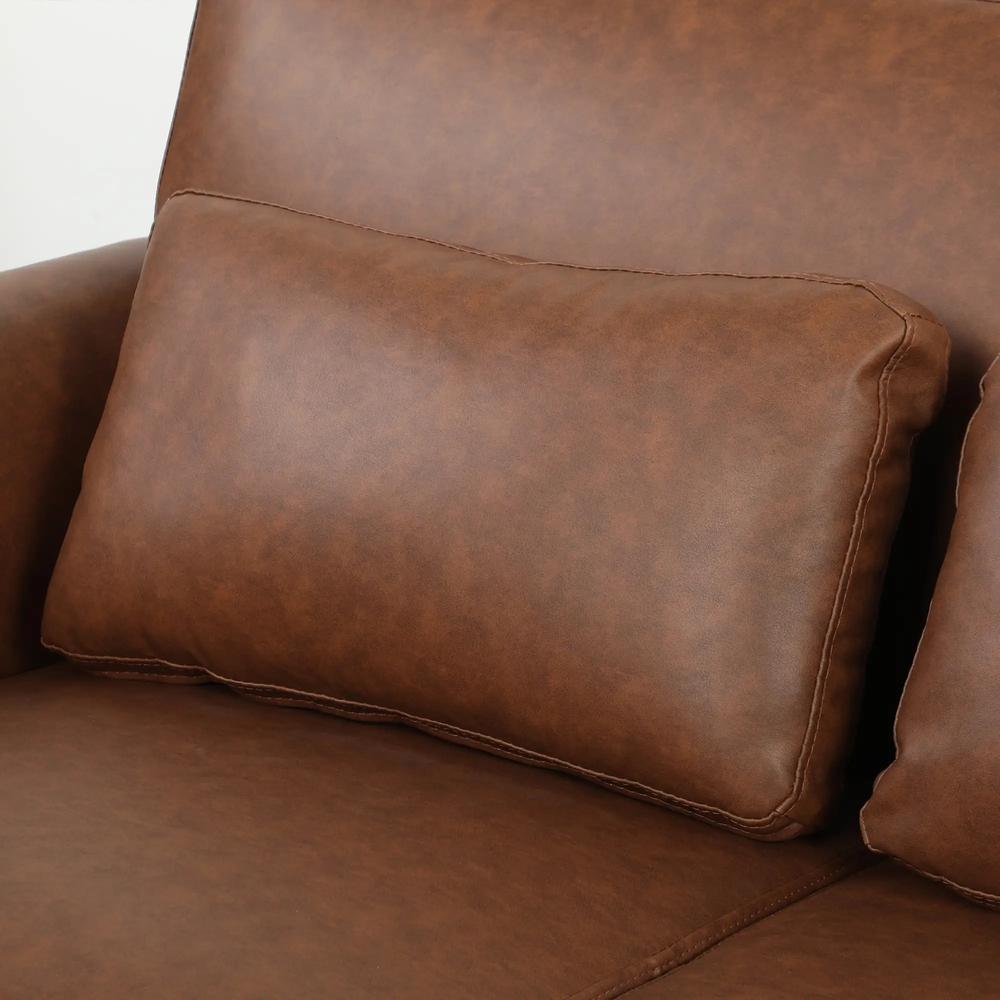 HOMCOM 2 Seater Sofa, 132 cm Modern Small Sofa with Solid Wood Legs and 2 Pillows for Small Space, Brown Additional View 11