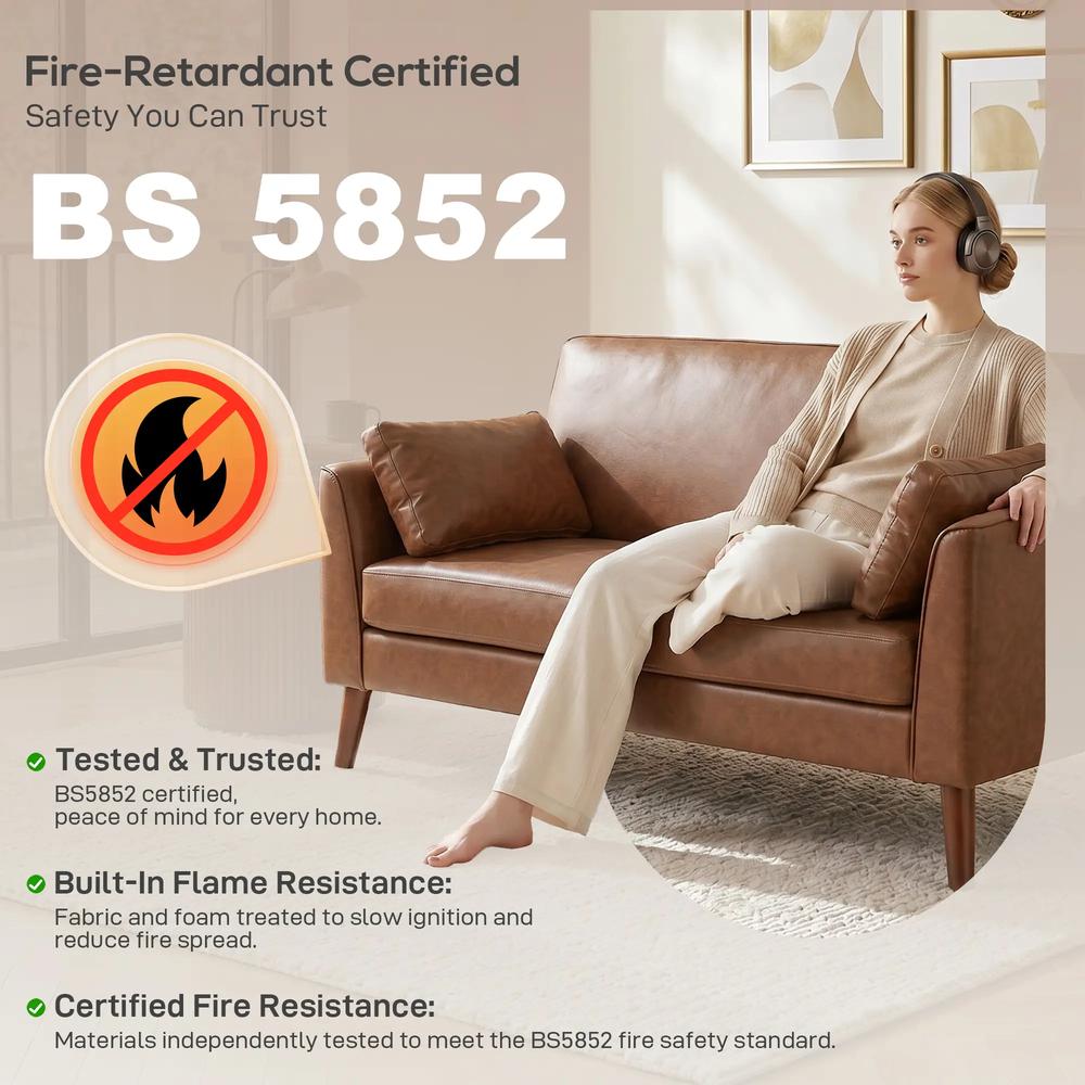 HOMCOM 2 Seater Sofa, 132 cm Modern Small Sofa with Solid Wood Legs and 2 Pillows for Small Space, Brown Additional View 8