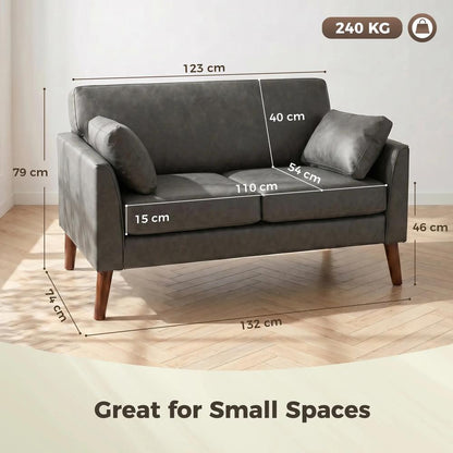 HOMCOM 2 Seater Sofa, 132 cm Modern Small Sofa with Solid Wood Legs and 2 Pillows for Small Space, Grey Additional View 3