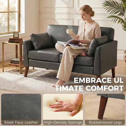 HOMCOM 2 Seater Sofa, 132 cm Modern Small Sofa with Solid Wood Legs and 2 Pillows for Small Space, Grey Additional View 4