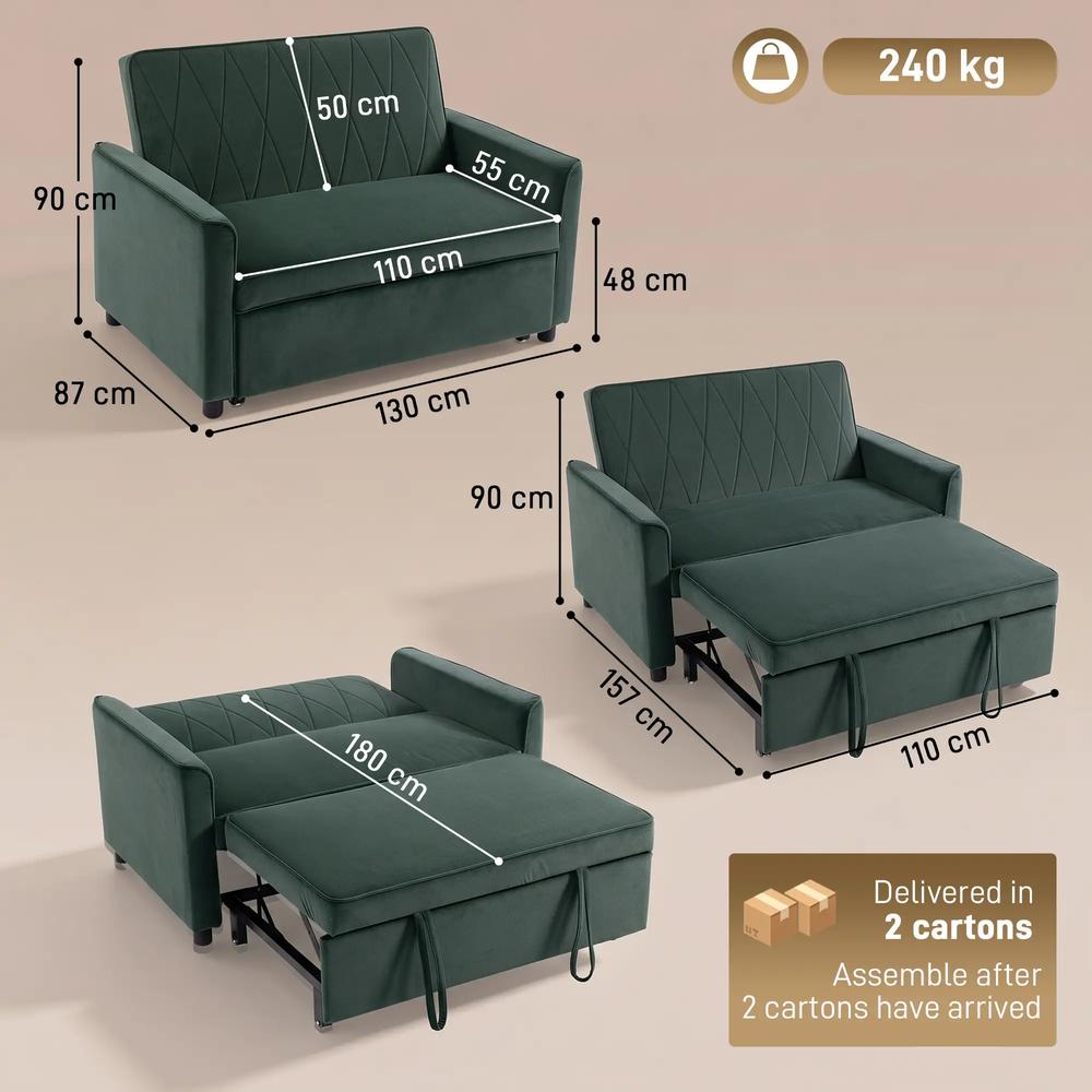 HOMCOM 2 Seater Sofa Bed, 3-in-1 Convertible Pull Out Sleeper Sofa with Click-Clack Adjustable Backrest Additional View 18