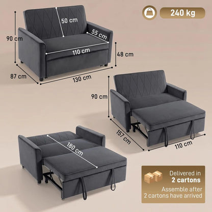 HOMCOM 2 Seater Sofa Bed, 3-in-1 Convertible Pull Out Sleeper Sofa with Click-Clack Adjustable Backrest Additional View 3