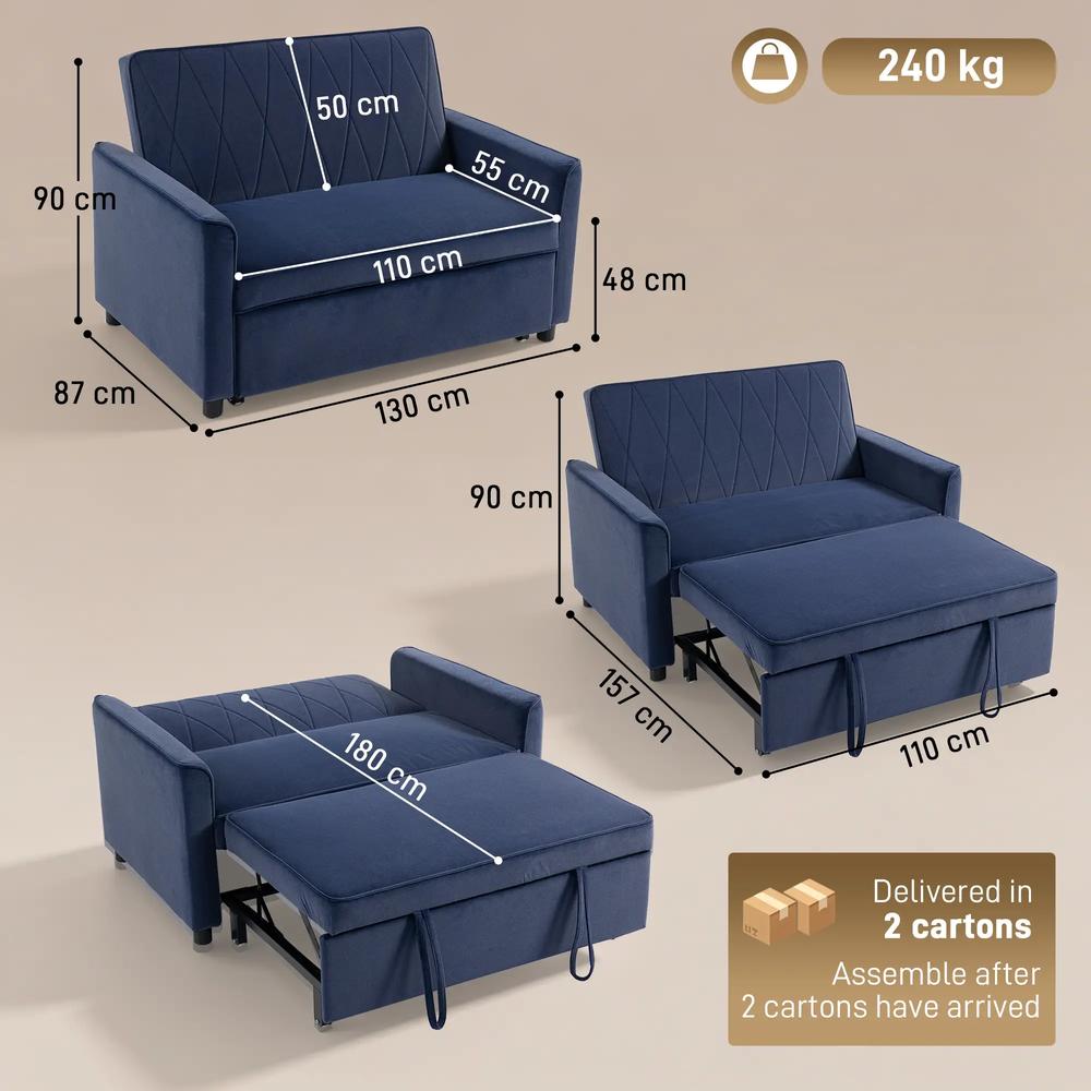 HOMCOM 2 Seater Sofa Bed, 3-in-1 Convertible Pull Out Sleeper Sofa with Click-Clack Adjustable Backrest Additional View 33