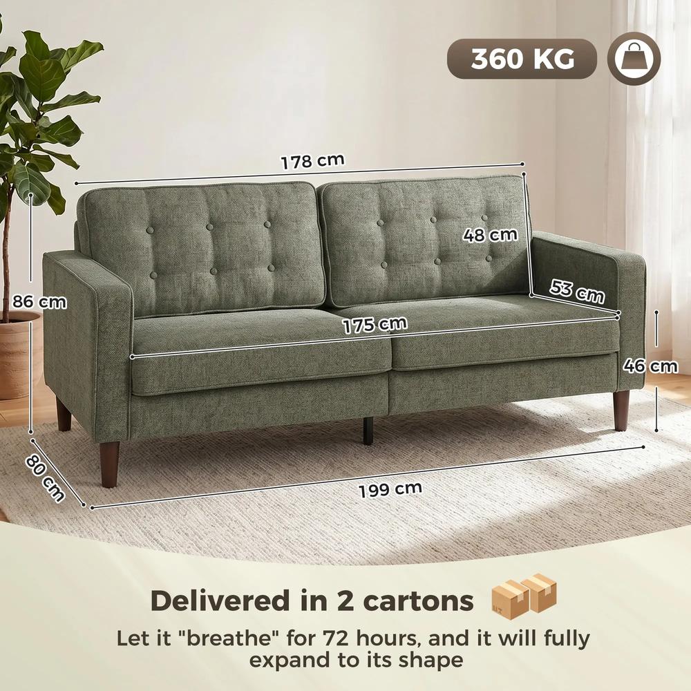 HOMCOM 3 Seater Sofa Button Tufted Upholstered Couch with Wood Legs for Living Room Additional View 17