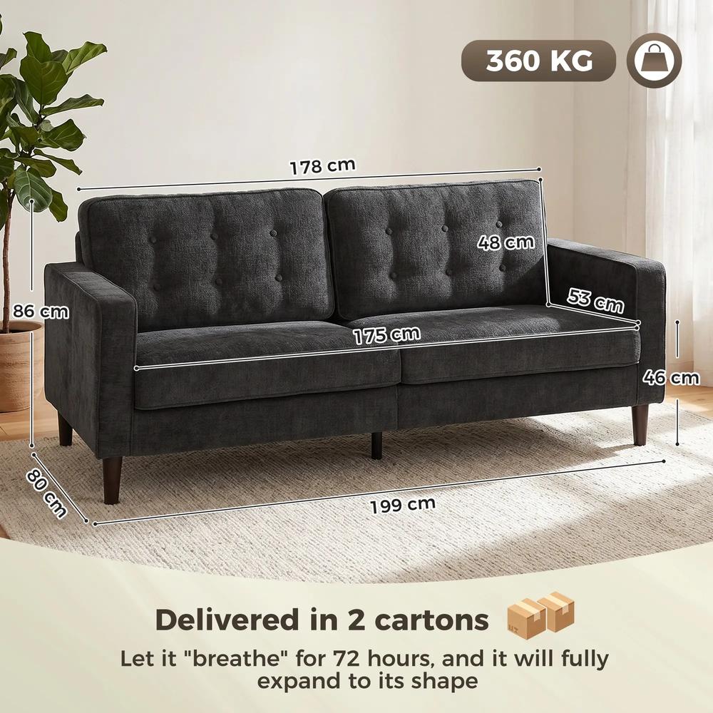 HOMCOM 3 Seater Sofa Button Tufted Upholstered Couch with Wood Legs for Living Room Additional View 3