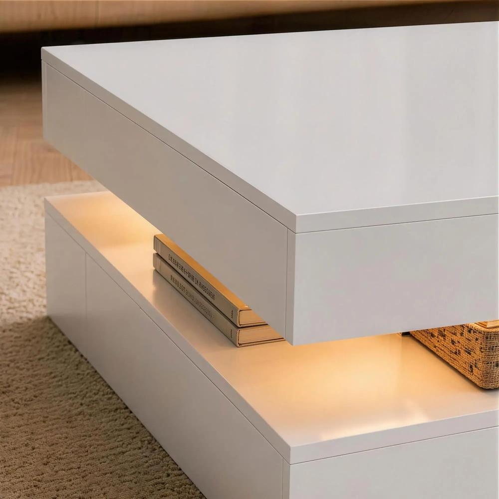 HOMCOM LED Coffee Table with Storage, 2-Tier Modern Centre Table with Open Shelf and Remote for Living Room Additional View 11