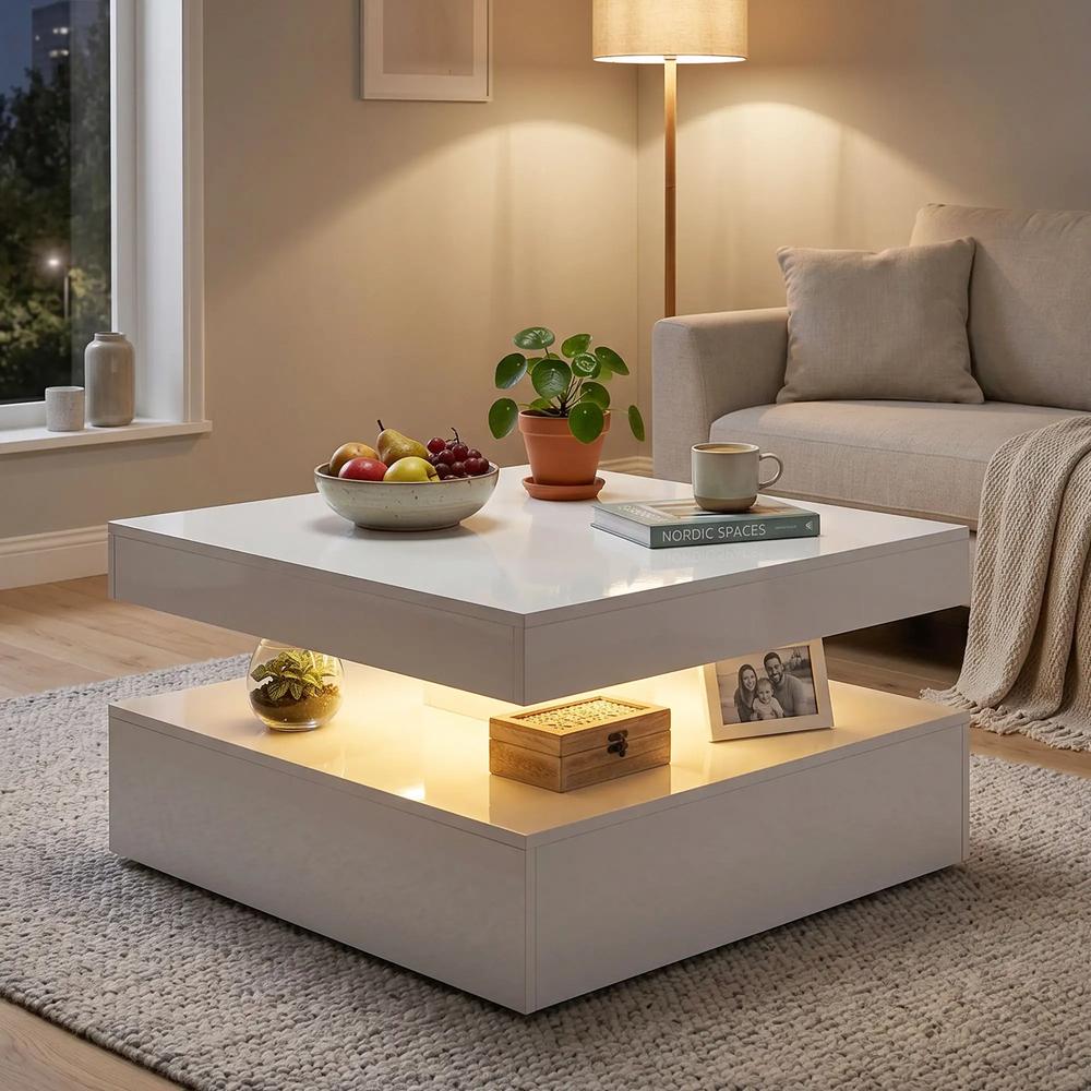 HOMCOM LED Coffee Table with Storage, 2-Tier Modern Centre Table with Open Shelf and Remote for Living Room Additional View 14