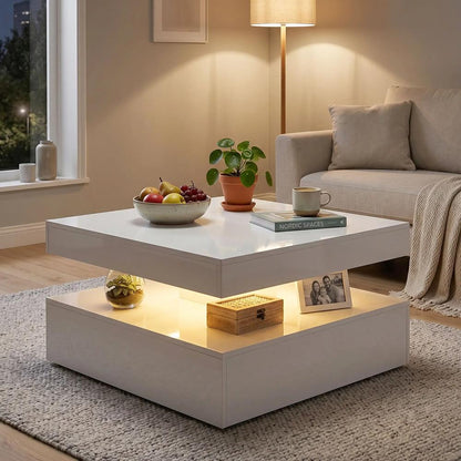 HOMCOM LED Coffee Table with Storage, 2-Tier Modern Centre Table with Open Shelf and Remote for Living Room Additional View 14