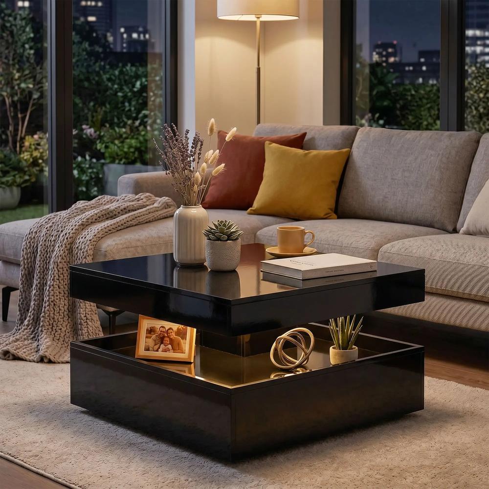 HOMCOM LED Coffee Table with Storage, 2-Tier Modern Centre Table with Open Shelf and Remote for Living Room Additional View 17