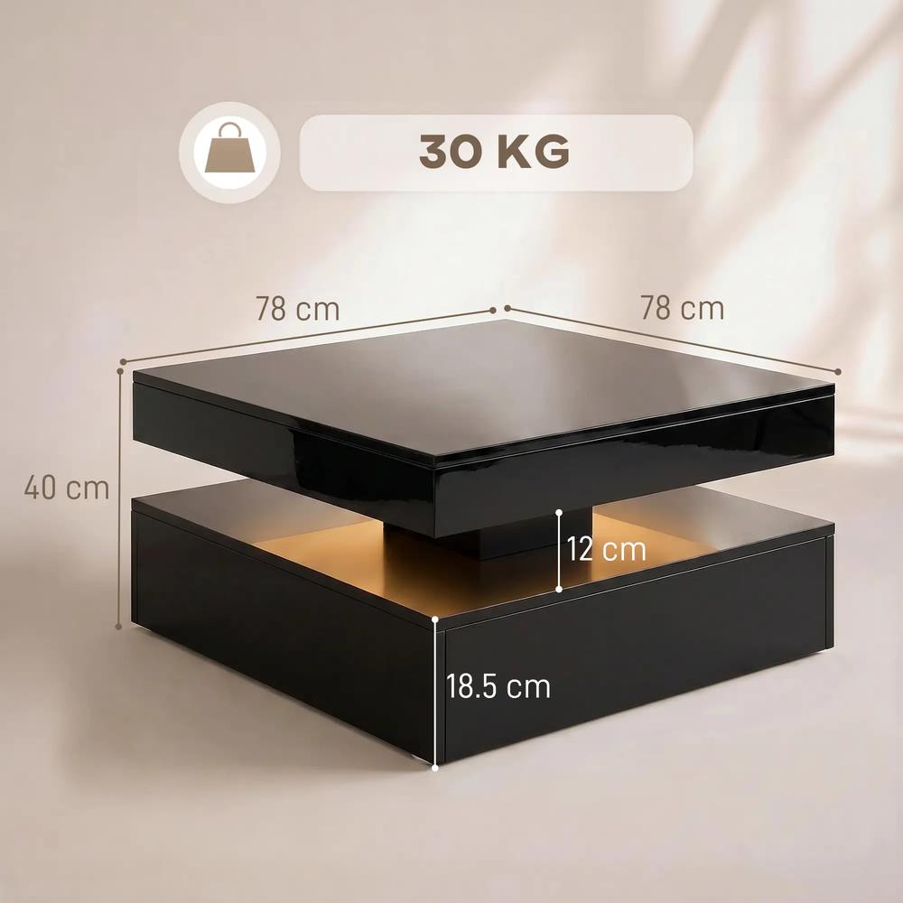 HOMCOM LED Coffee Table with Storage, 2-Tier Modern Centre Table with Open Shelf and Remote for Living Room Additional View 18