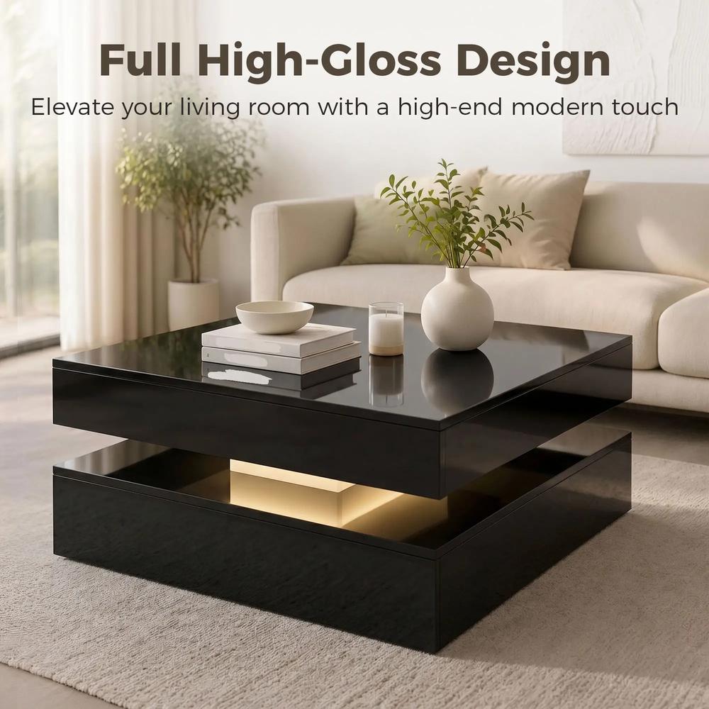 HOMCOM LED Coffee Table with Storage, 2-Tier Modern Centre Table with Open Shelf and Remote for Living Room Additional View 20