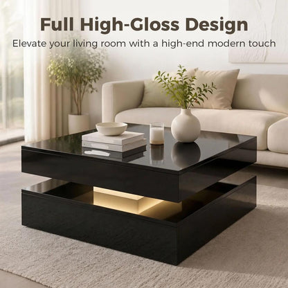 HOMCOM LED Coffee Table with Storage, 2-Tier Modern Centre Table with Open Shelf and Remote for Living Room Additional View 20