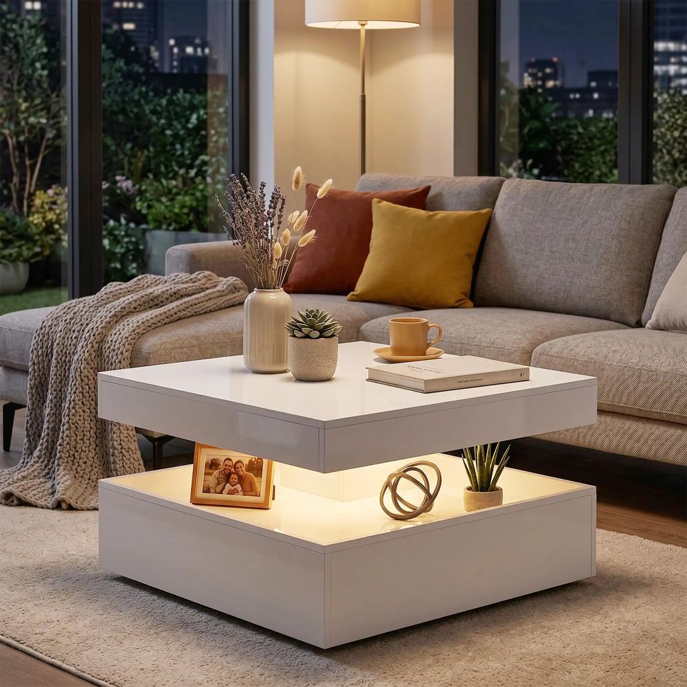 HOMCOM LED Coffee Table with Storage, 2-Tier Modern Centre Table with Open Shelf and Remote for Living Room Additional View 2