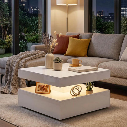 HOMCOM LED Coffee Table with Storage, 2-Tier Modern Centre Table with Open Shelf and Remote for Living Room Additional View 2