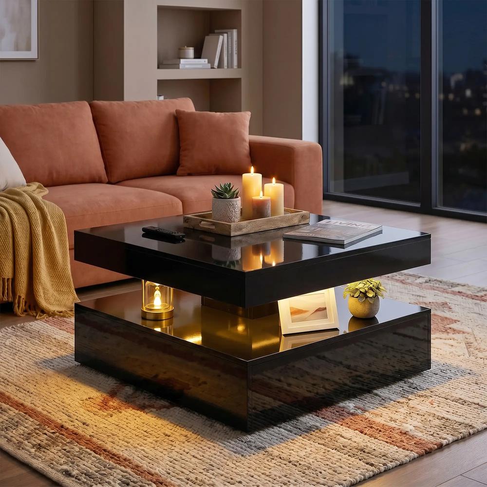 HOMCOM LED Coffee Table with Storage, 2-Tier Modern Centre Table with Open Shelf and Remote for Living Room Additional View 23