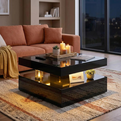 HOMCOM LED Coffee Table with Storage, 2-Tier Modern Centre Table with Open Shelf and Remote for Living Room Additional View 23