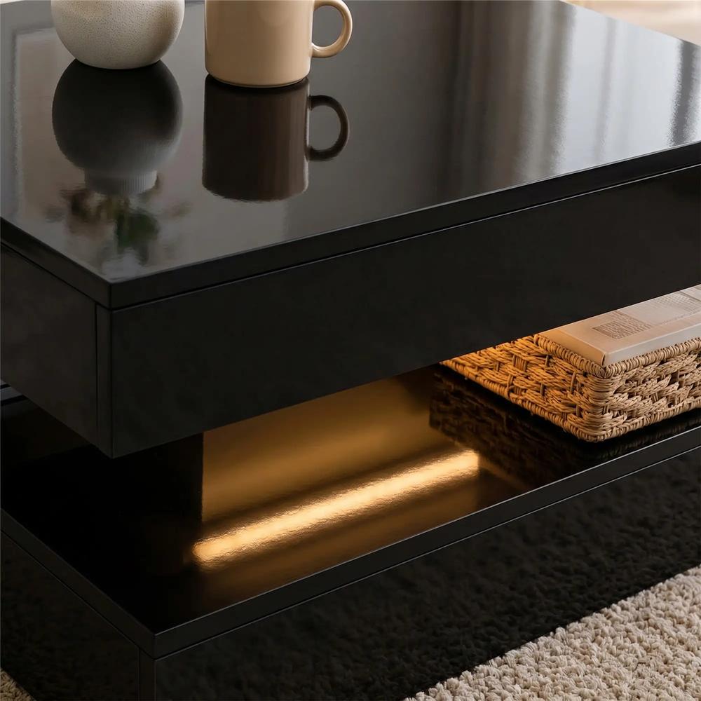 HOMCOM LED Coffee Table with Storage, 2-Tier Modern Centre Table with Open Shelf and Remote for Living Room Additional View 25