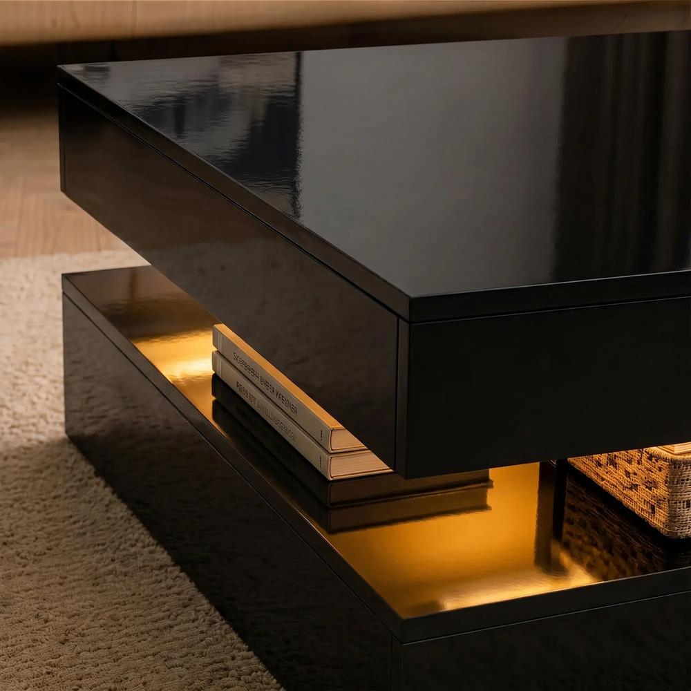 HOMCOM LED Coffee Table with Storage, 2-Tier Modern Centre Table with Open Shelf and Remote for Living Room Additional View 26